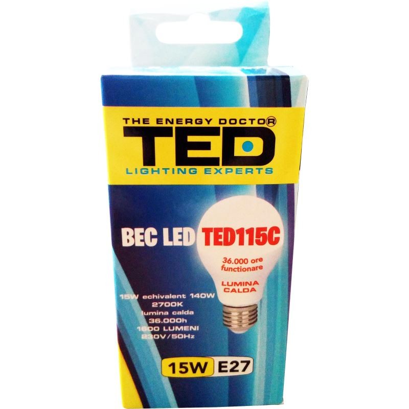 Bec LED E27, 15W, 2700K, 36.000h