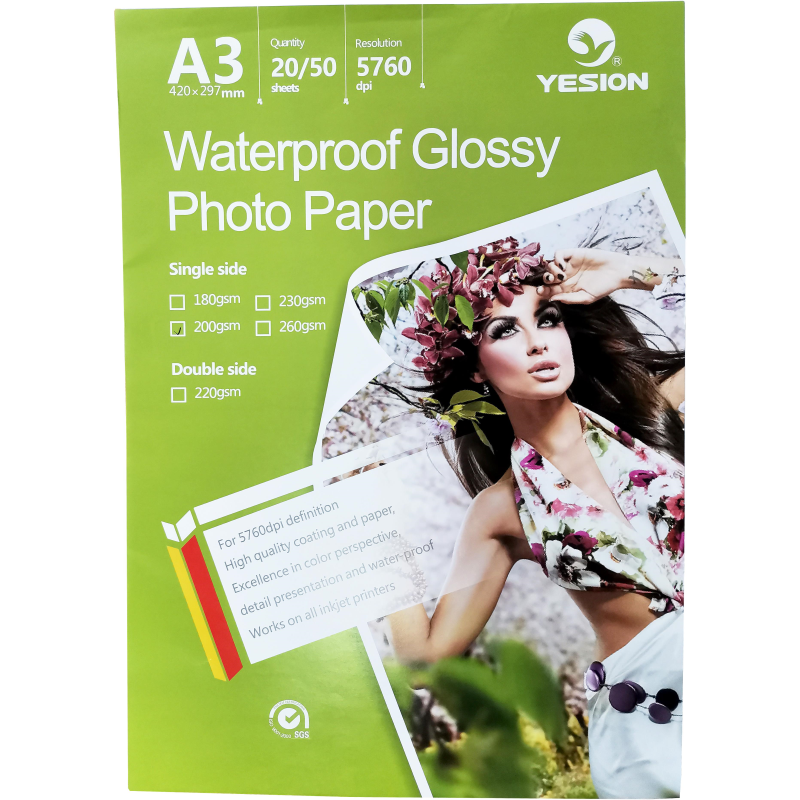 Hartie foto Yesion Waterproof Glossy A3, 200 g/mp, 20 coli/pachet