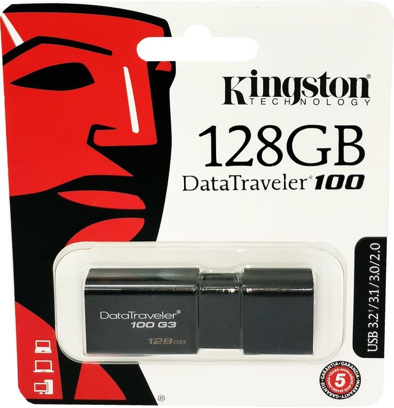 Memorie USB 3.2 / 3.1 / 3.0 / 2.0 Kingston, 128GB, DataTraveler, Black, capac retractabil