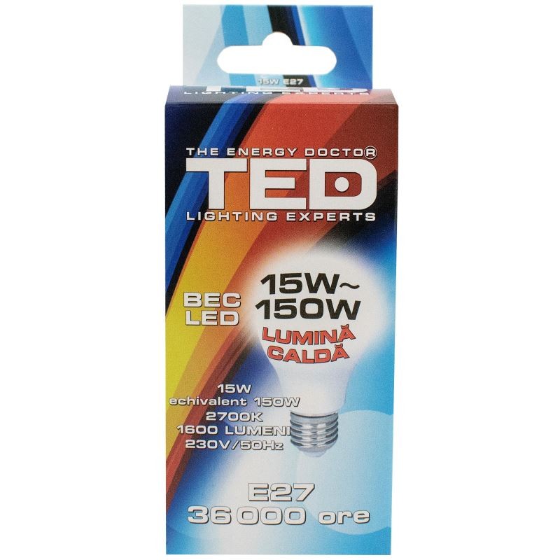 Bec LED E27, 15W, 2700K, 36.000h