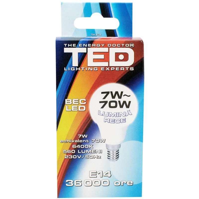 Bec LED E27, 7W, 6400K, P45, 36.000h