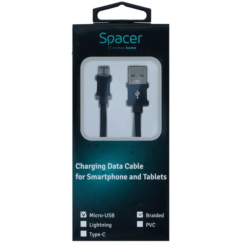 Cablu SPACER USB la micro USB, 100cm, negru (5949046610161)