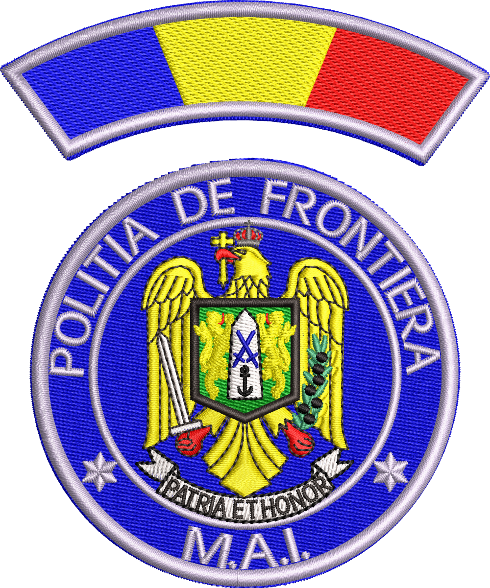 Emblema politia de frontiera romana IGPFR +  EMBLEMA TRICOLOR MANECA ( BRODATA CU ATA METALIZATA ARGINTIE )