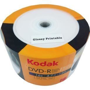 DVD-R Kodak full printabil lucios (Glossy), 4.7GB, 16x, pachet 50 discuri
