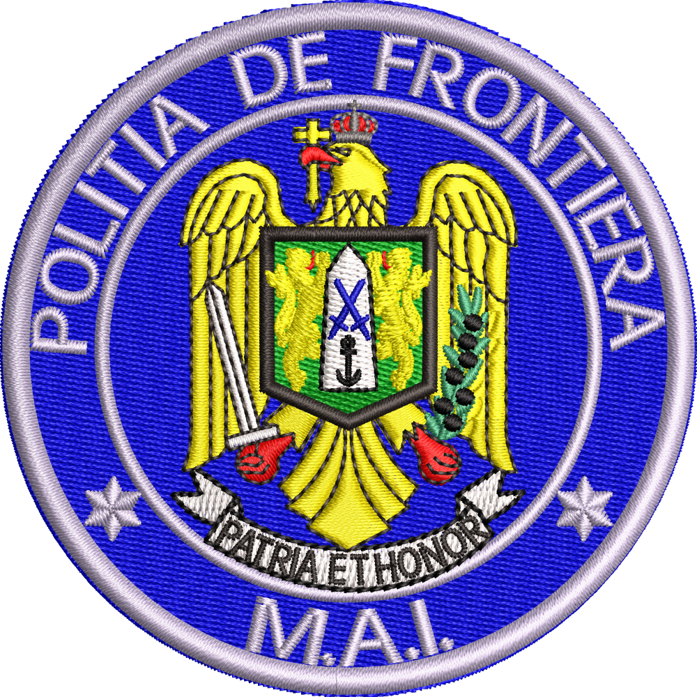 Emblema politia de frontiera romana IGPFR ( BRODATA CU ATA METALIZATA ARGINTIE )