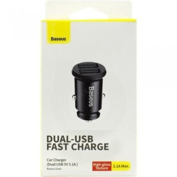 Incarcator auto BASEUS design slim 15W, 2xUSB cu lumina albastra