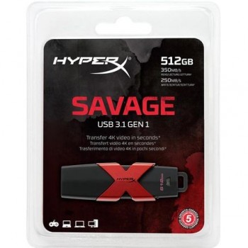 USB Flash Drive Kingston 512GB HyperX Savage, USB 3.1, viteza de transfer r/w: 350/250 MBs