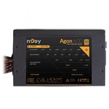 Sursa atx Njoy 600W, Agon 600, Eff 80%, 12V 2.3, ventilator 12mm, nivel zgomot 21dB, 1 x 20 + 4 pin ATX, 1 x 4+4 pin ATX 12V, 2 x 6 pin + 2 PCI- E, 5