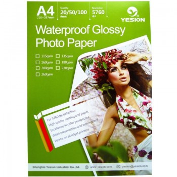 Hartie foto Yesion Waterproof Glossy A4, 180 g/mp, 20 coli/pachet