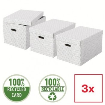 Cutie depozitare Esselte Home Recycled, carton reciclat si reciclabil, 51x35x30 cm, cu capac, 3 buc/set, alb
