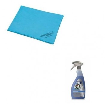 Pachet Detergent geamuri Cif Pro Formula 750 ml cu lavete albastre