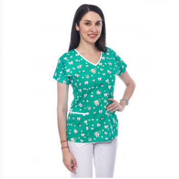 Bluza medicala verde cu dintisori