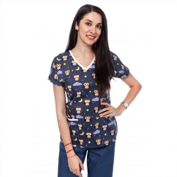 Bluza medicala gri cu bufnite