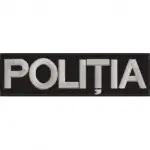 EMBLEMA FATA TRICOURI / VESTA TACTICA  / TINUTA NOUA - POLITIA ROMANA 14 CM  X 4 CM - NEGRU